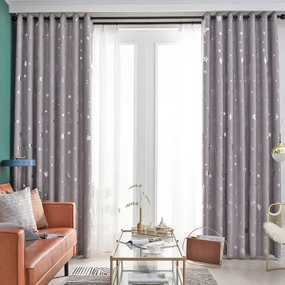 Obrázok produktu pre Sada 2 ks záclon 168 cm × 229 cm s motívom hviezdy a mesiaca, zatemňovacie záclony, tepelnoizolačné, do spálne a obývačky