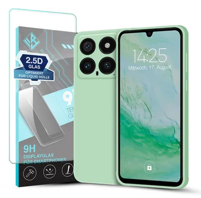 Produktbild von Hülle für Xiaomi 14 Pro mit 9H Displayglas Displayschutz Case Cover Bumper Smartphone Softgrip Schutzhülle Farbe: Türkis