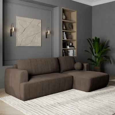 Produktbild von Masseno Ecksofa SENTI P R-S mit Schlaffunktion L-Form, Sofa mit Bettkasten, Wohnzimmersofa, Couch, Soffa, Bettsofa, Couchgarnitur- Braun, POSO 06