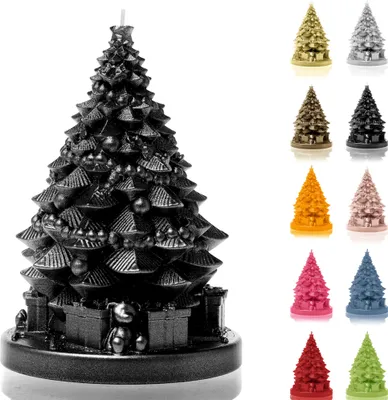 Produktbild von Candellana Kerze Weihnachtsbaum mit Geschenken | Höhe: 16 cm | Black Metallic | Brennzeit 35h | Weihnachten | Handgefertigt in der EU