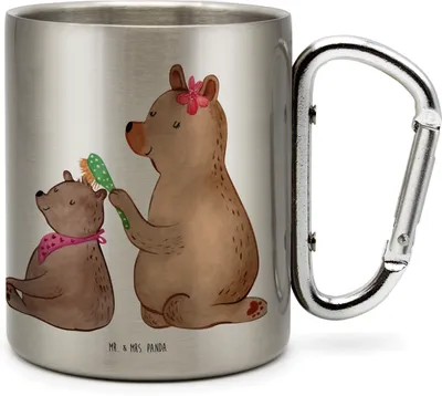 Produktbild von Mr. & Mrs. Panda Teetasse Bär Kind - Transparent - Geschenk, Bären, Campingbecher, Muttertag, Teebecher, Edelstahl Trinkbecher, Thermobecher, Familie, karabiner tasse