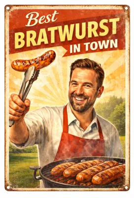 Produktbild von Blechschild 20x30cm Best Bratwurst in Town Retro Motiv Metallschild Grill Deko Wanddeko für Imbiss Restaurant und Grillfans AstraDesign