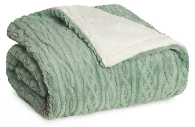 Produktbild von Blumtal Kuscheldecke 150x200 cm mit Zopfstrick-Optik - Fleecedecke mit weicher Sherpa-Innenseite Anthrazit und Grau