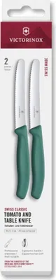 Produktbild von Victorinox Swiss Classic, Frühstücksmesser, Brötchenmesser Set 2teilig, Scharfe Klinge, Wellenschliff, 11 cm, Rostfreier Stahl, Grün