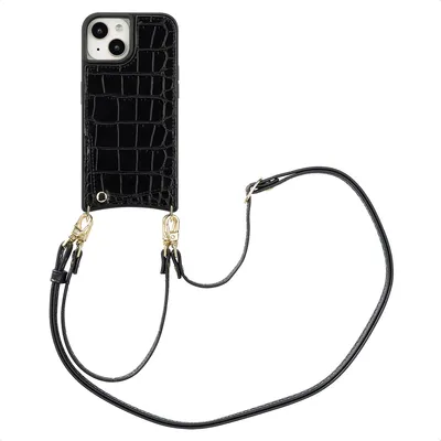 Produktbild von Selencia Nova Croco HandyHülle mit Kordel und Kartenhalter iPhone 15 - Schwarz