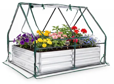 Produktbild von COSTWAY 3 in 1 Hochbeet mit Gewächshaus, 127x97x93cm Pflanzkasten mit 2 aufrollbaren Fenstern mit Reißverschluss & offenem Boden, Foliengewächshaus