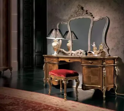 Produktbild von Schminktisch Schlafzimmer Hocker Spiegel Holz Garnitur Designer Möbel Set