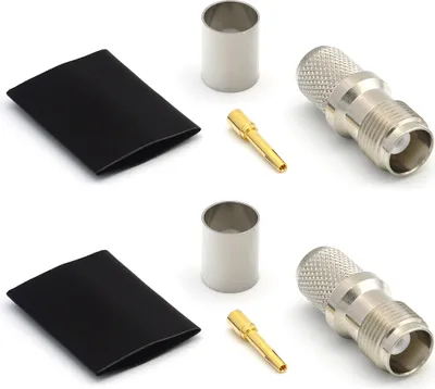 Image de TNC Connecteur femelle à sertir pour LMR400 Belden 9913 RG8, nickelé, avec broche dorée (pack de 2)