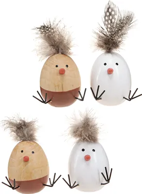 Produktbild von Osterdeko Küken Osterei Weiß Natur 9cm 4er Set, 4 Stück