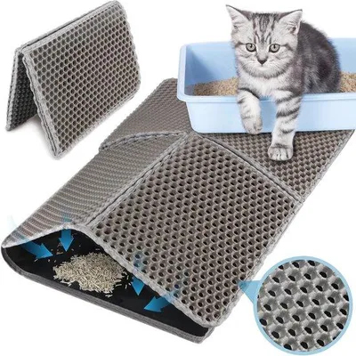 Produktbild von Famanu Katzenmatte - Wasserabweisend und leicht zu reinigen - Antirutsch Katzenmatte für Wohnungskatzen (Grau - L)