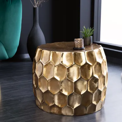 Produktbild von riess-ambiente Design Beistelltisch ORGANIC ORIENT 55cm gold Metall Hammerschlag rund Nachttisch Couchtisch Tisch