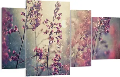 Produktbild von Bild auf Leinwand - Leinwandbild - 4 Teile - Blumen Regen Licht - 120x70cm - Wand Bild - Wanddeko - Wandbilder - Leinwanddruck - Bilder - Wanddekoration - Leinwand bilder - Wandbild - DL120x70-4218