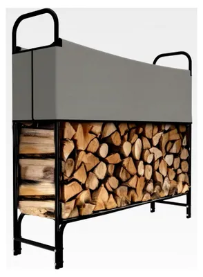 Produktbild von Kaminholzregal aus Metall 130x30x117cm mit Abdeckung für Innen- und Außenbereich