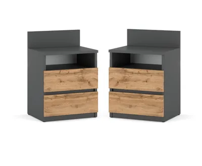 Produktbild von Nachttisch 2er SET 40x59x32cm - Nachttischschrank für Schlafzimmer - Nachtkommode mit Schubladen - Beistellschrank - Schlafzimmer Nachttisch Grau Eiche Wotan