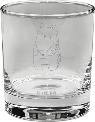 Produktbild von Mr. & Mrs. Panda Tumbler Glas Bär Vermissen - Transparent - Geschenk, Teddy, eiswürfelglas, Whiskeyglas, Reise, Whiskyglas, Unglücklich Verliebt, Freund, Freundin, Gravur
