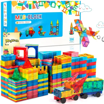 Obrázek produktu pro Magnetická stavebnice, 208 dílů, pro děti od 3 let, vzdělávací hračka, barevná
