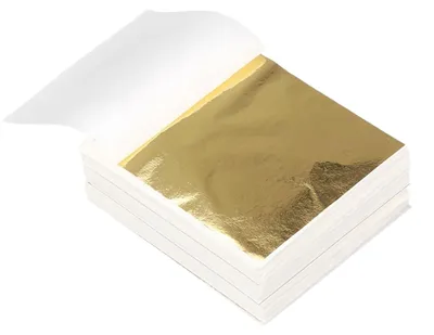 Immagine prodotto di Foglie d'oro, 100 pezzi, 8 x 8,5 cm. Ideali per la pittura acrilica, il fai-da-te, la decorazione di unghie, mobili e altri oggetti