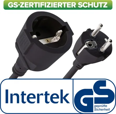 Produktbild von InLine Schutzkontakt-Verlängerung ST / BU, schwarz,1m, 1 m, 1,5 mm², Schwarz, 1.5 mm², GS, 50 mm