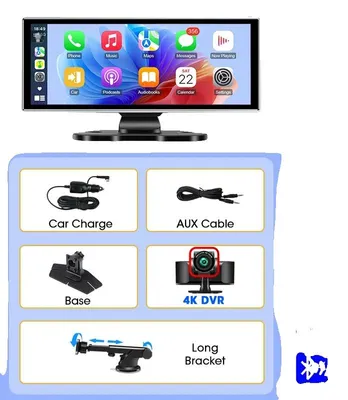 Obrázek produktu pro Displej CarPlay, přední kamera s rozlišením 4K, připojení Bluetooth, 4K DVR s držákem