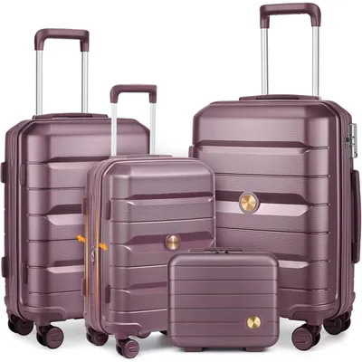 Produktbild von Hartschalenkoffer Set 4-teilig S/M/L/XL Rollkoffer Handgepäck 100% PP Lila mit TSA Schloss und 360° Doppelrollen