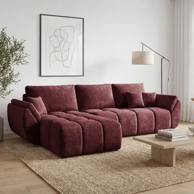 Produktbild von EZIMPAZ Ecksofa CALVANI Gesteppt mit Schlaffunktion und Bettkasten Burgund Links