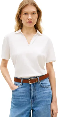 Productafbeelding van Tommy Hilfiger dames polo shirt van lyocell pique, open halslijn, korte mouwen, modelnummer WW0WW48720, kleur: wit, maat: L
