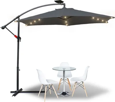 Obrázek produktu pro Yakimz 3,5m slunečník UV40+ Camping Pendulum Pavilion LED Solar Garden Umbrella -Grey