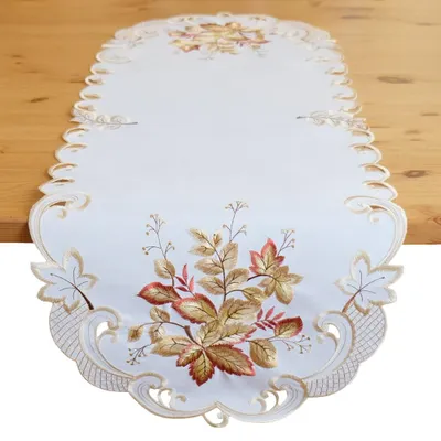 Productafbeelding van Tafelkleed, bladeren, kleurrijk, herfstbladeren, geborduurd, 40x110 cm, beige