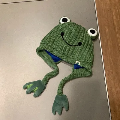 Produktbild von Froschmütze häkeln Strickmütze mit großen Augen, Frosch Strickmütze, Winter Ohrenschutz Beanie Mützen, gestrickte Mützen für den Outdoor Herbst Winter, Damen Hüte, Grün