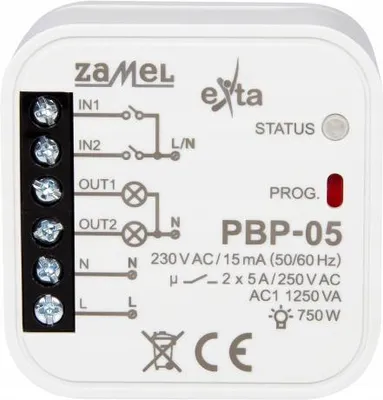 Obrázek produktu pro Bistabilní (Implus) relé 2-kanálové pod omítku 230V AC PBP-05 Exta Zamel