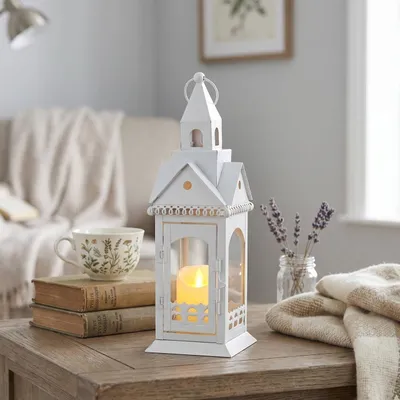 Zdjęcie produktu dla Metalowa, rustykalna lampa na świece, dekoracyjna, zewnętrzna, o wysokości 12 cali