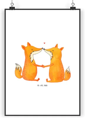 Produktbild von Mr. & Mrs. Panda Bild Füchse Liebe DIN A3 - Weiß - Geschenk, Ehe, Fuchs, drucke, Deko, Freund, wanddeko, Kunstdruck, Freundin, Wandbild