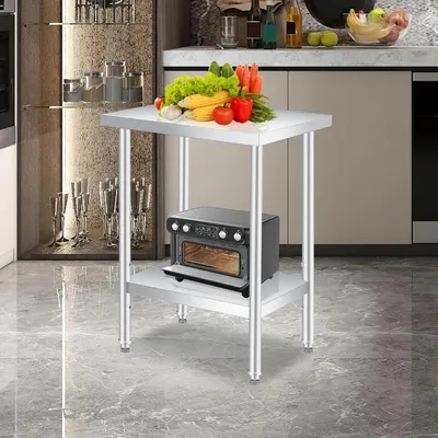Produktbild von Edelstahl-Arbeitstisch - Gewerblicher Küchentisch - Robuste Konstruktion - Ablageboden - 4 Rollen - Rostbeständig - Leicht zu reinigen - Breite 61 cm