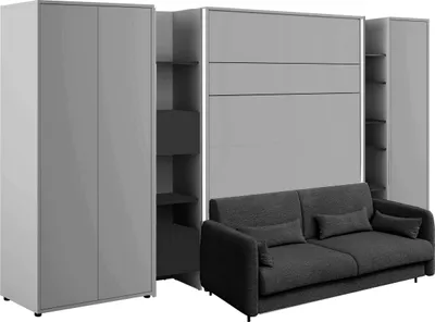 Produktbild von Schrankbett mit sofa Bed Concept 140x200 cm Lenart Led Beleuchtung Taschenfederkernmatratze Bett im Schrank Klapbett Grau/Graphit