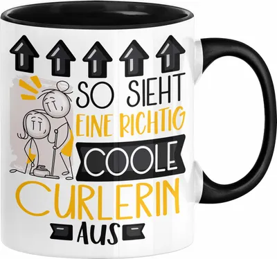 Produktbild von Curlerin Geschenk Tasse Geschenkidee für Curlerin Geburtstag Weihnachten Spruch So Sieht Eine Richtig Coole Curlerin Aus Kaffee-Becher  (Schwarz)
