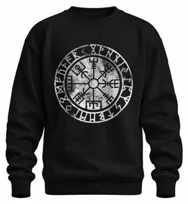 Produktbild von Vegvisir Wikinger Kompass Nordisch Runenkreis Schutzsymbol Sweatshirt Pullover, Schwarz, XL