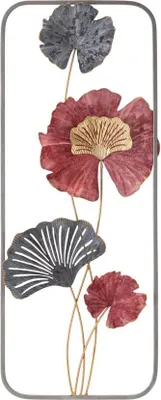 Image de Panneau mural Lobi en fer, motif floral 3D, dimensions 91,4 x 6,4 x 50,8 cm, couleur rose foncé et doré, design Mauro Ferretti