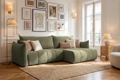 Produktbild von Ecksofa Schlafsofa ONTARIO in Stoff Poso Olivgrün Ottomane Rechts