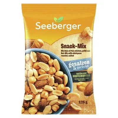 Productafbeelding van Seeberger Snack-Mix, geroosterd en gezouten. Verpakking (13 x 125 gram)