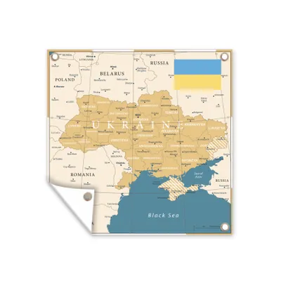 Obrázek produktu pro MuchoWow® Zahradní plakáty - Ilustrace mapy Ukrajiny se zobrazením vlajky - 200x200 cm - Zahradní dekorace