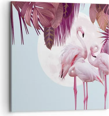 Produktbild von Bild auf Leinwand - Leinwandbild - Einteilig - Flamingos Palmen Mond - 70x70cm - Wand Bild - Wanddeko - Wandbilder - Leinwanddruck - Bilder - Wanddekoration - Leinwand bilder - Wandbild - AC70x70-4598