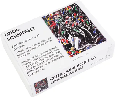 Produktbild von Linoldruck Kreativset: Einsteiger-Komplettset mit Linolplatte A6, Schnittmessern, Linoldruckfarbe