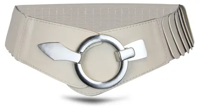 Produktbild von Elastischer Damen Taillengürtel, ca. 6 cm breiter Hüftgürtel mit silberner Ring-Schließe, Stretchgürtel, Hellbeige, Größe 75