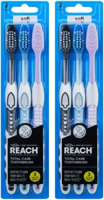Imagen del producto de Cepillos de dientes suaves, paquete de 6 unidades, cabezal compacto, limpiador de lengua, cerdas en forma de V, para el cuidado bucal
