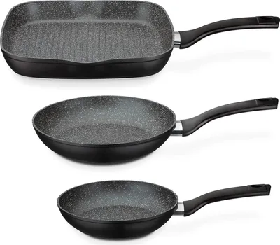 Produktbild von 3-teilige Pfannenset mit Bratpfannen und Grillpfanne für Induktion, mit Antihaftbeschichtung