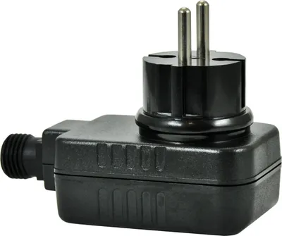 A black electrical adapter with a European plug.