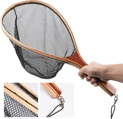 Obrázek produktu pro Podběrák pro muškaření, pstruh, okoun, nylonová síť, podběrák typu "chyť a pusť