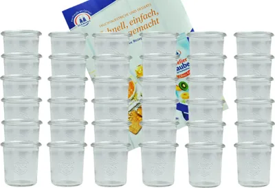 Produktbild von 36er Set Weck Gläser 140 ml Sturzgläser incl. Diamant-Zucker Gelierzauber Rezeptheft
