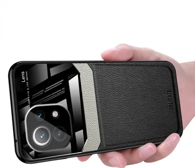 Produktbild von Xiaomi Mi 11 Lite Hülle, TPU Stossfest Anti-rutsch Leder Glas Len Hybrid Schutzhülle für Xiaomi Mi 11 Lite Schwarz