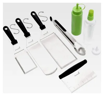 Produktbild von Edelstahl Pfannenwender Set - Flachspachtel, Hamburgerwender und Grillschaber - Zubehör für BBQ und Gusseisengrill